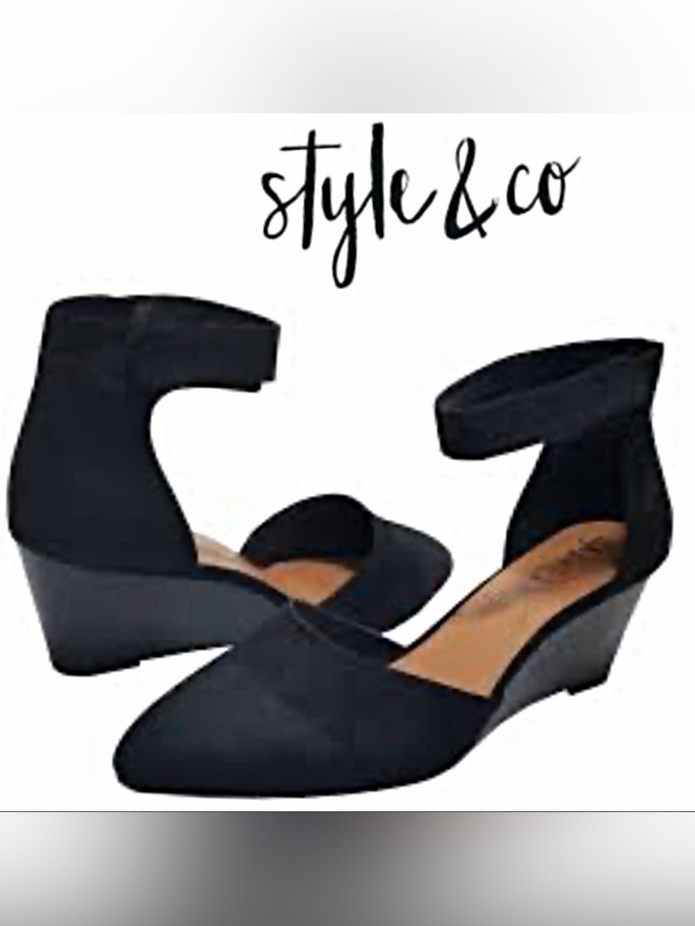 NIB Style & Co. YARAHF Two-Piece Wedge Pump Black Sandals